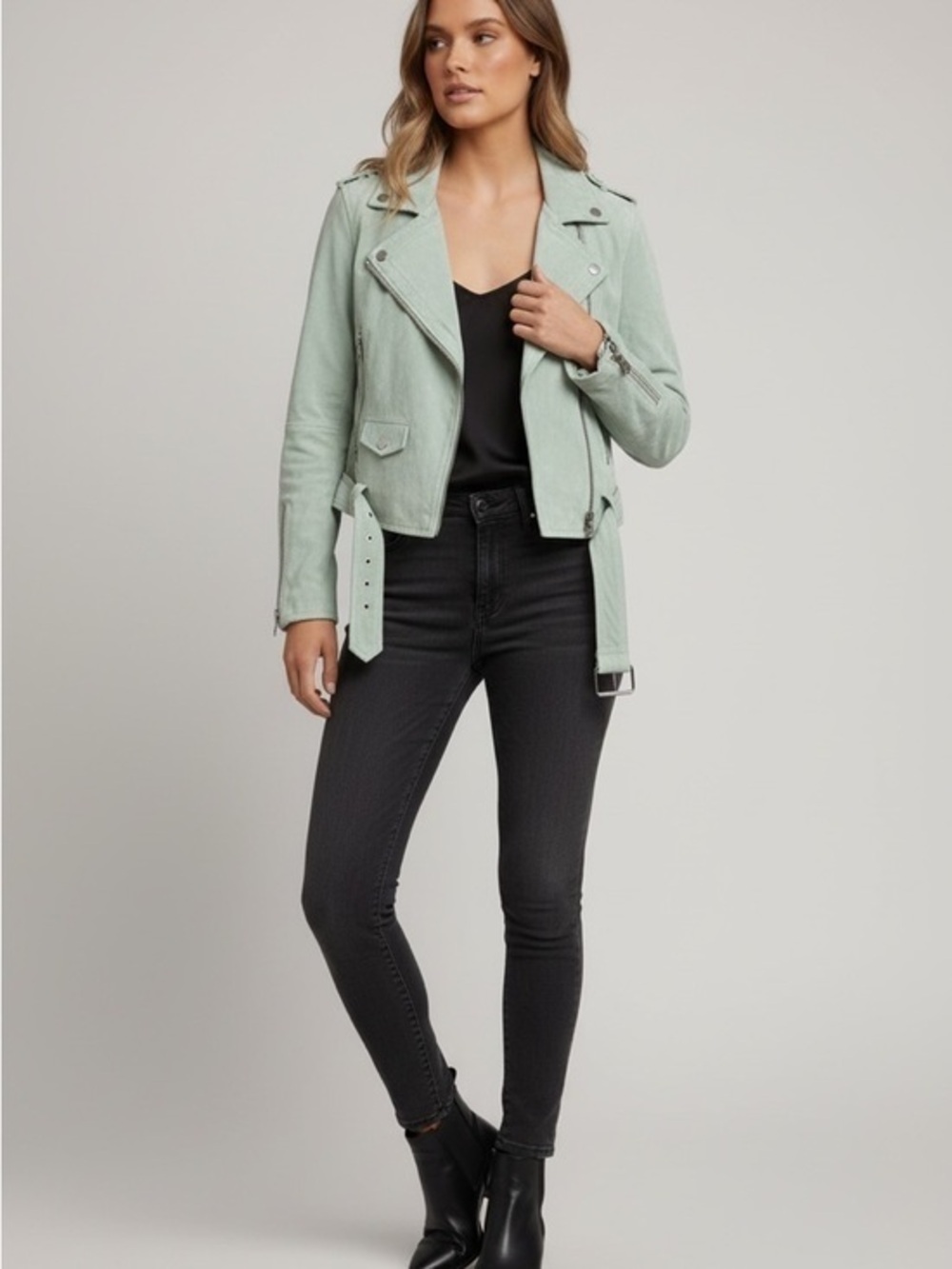 Blank NYC Mint Green Leather Moto Jacket